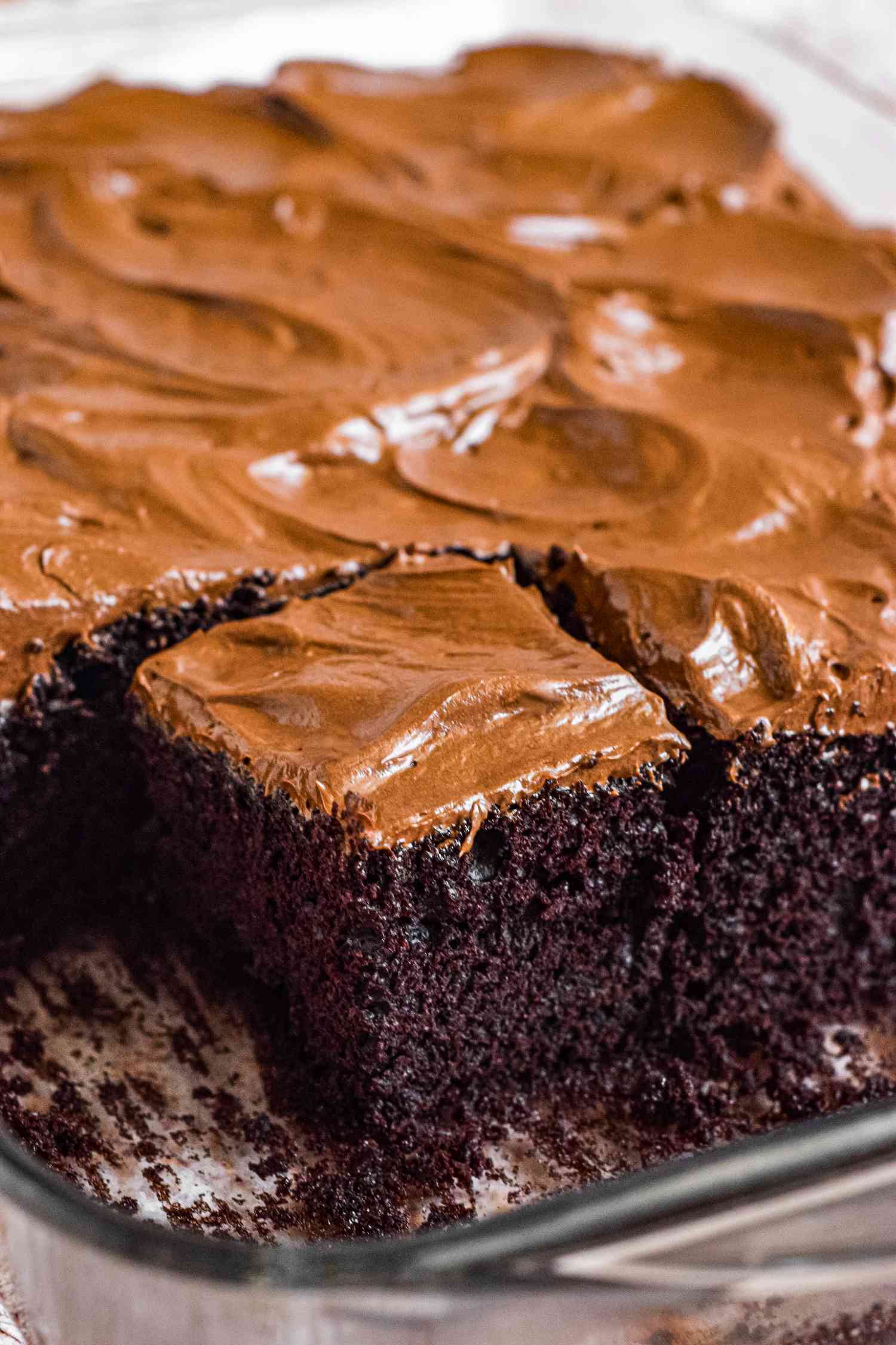 Chocolate Mayonnaise Sheet Cake with a Slice Cut